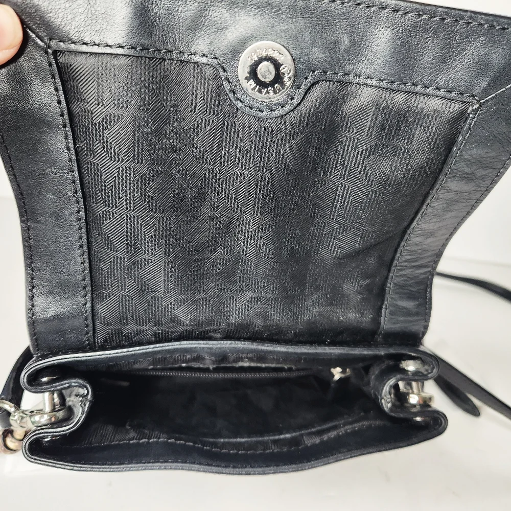 Michael Kors Black Leather Expandable Crossbody Bag Purse Snake Accent Dustbag